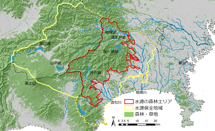 水源の森林エリアの区域図