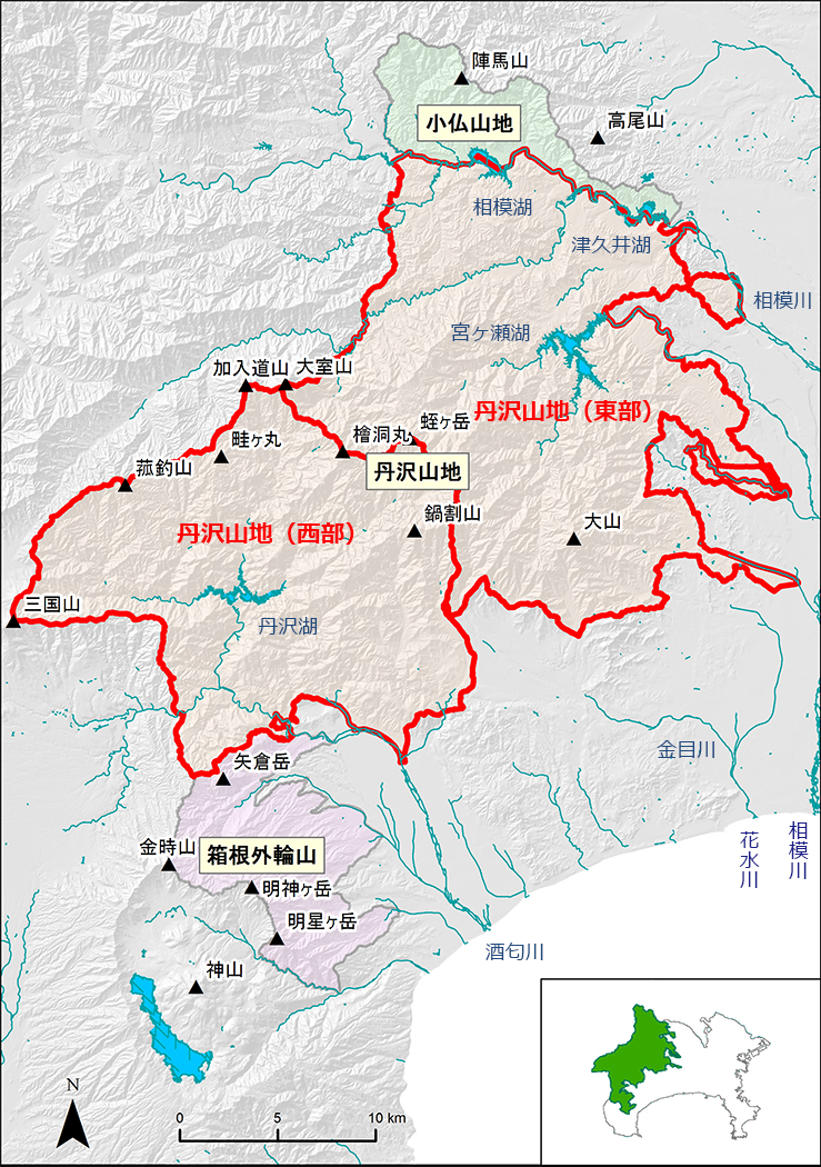 丹沢山地の東部と西部の区分